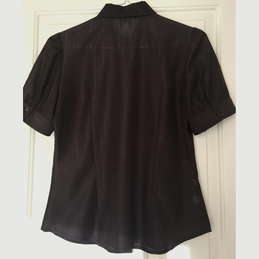 Ann Taylor Loft Sheer Metallic Shimmer Short-Sleeve Blouse, Women's 8, Brown
